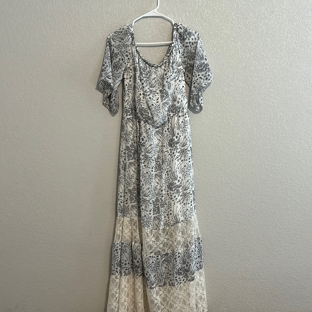 Floral and Lace Floor Length Dress